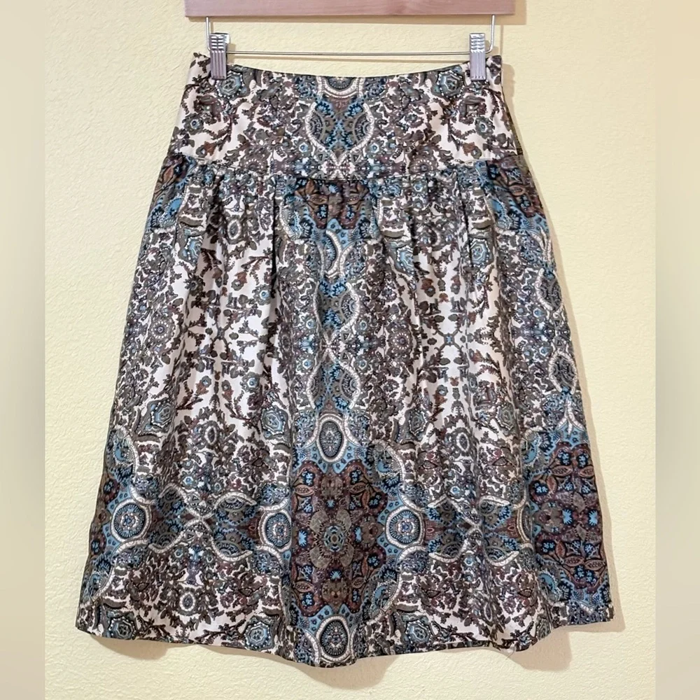 Banana Republic 100% Silk Paisley A-Line Skirt Brown Blue Size 0